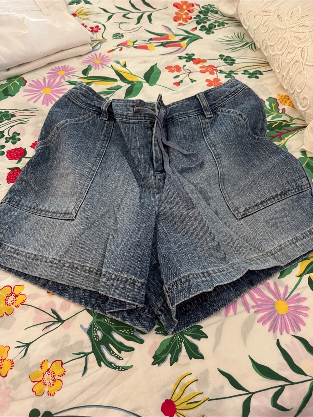 Ruff Hewn Light Blue Denim Drawstring Shorts